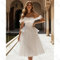 Off-Shoulder Peplum Midi Wedding Dress