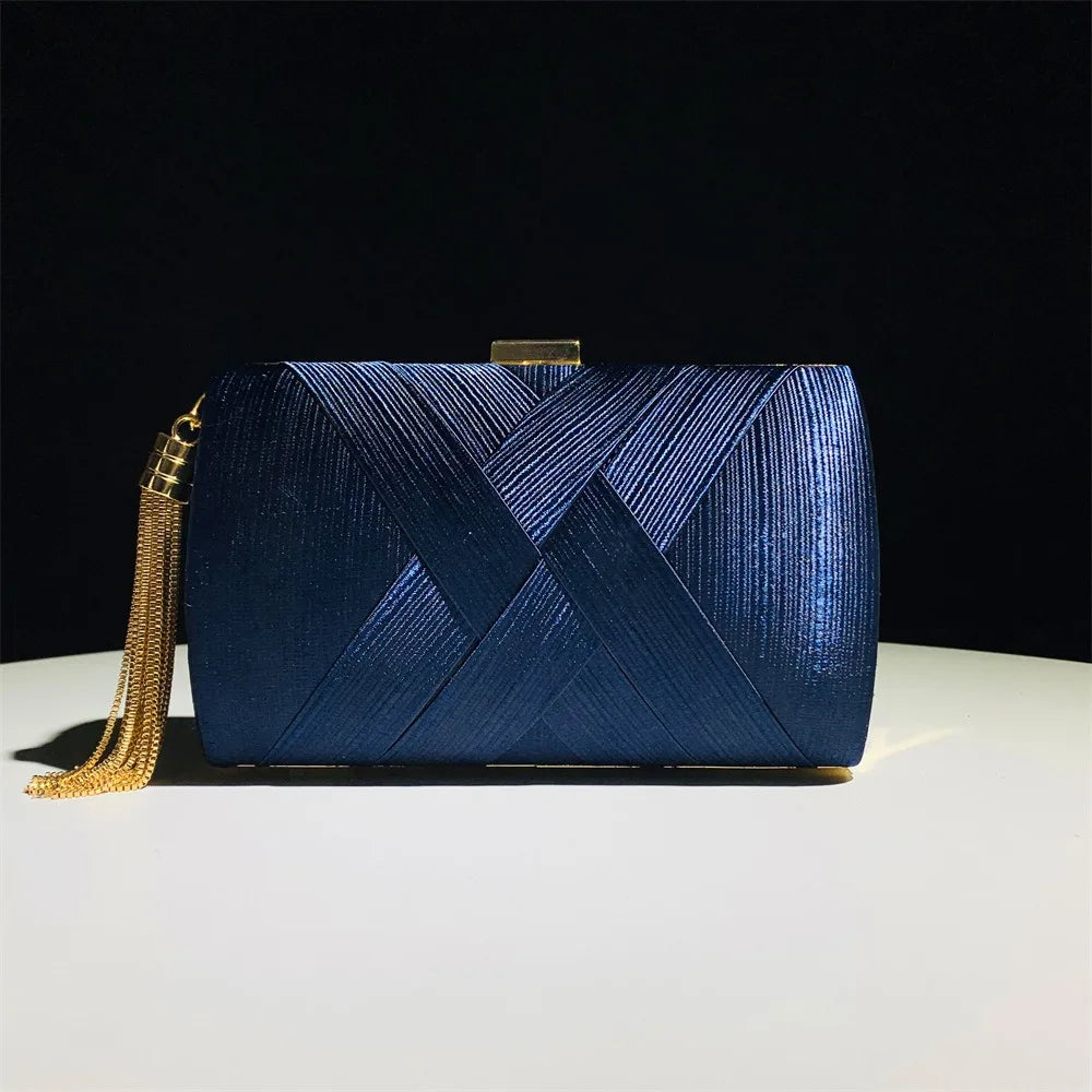 Fashion Luxury Silk Fabric Dinner Handbag Tassel Elegant Evening Banquet Bag Chain Square Bridal Clutch Bag Ladies