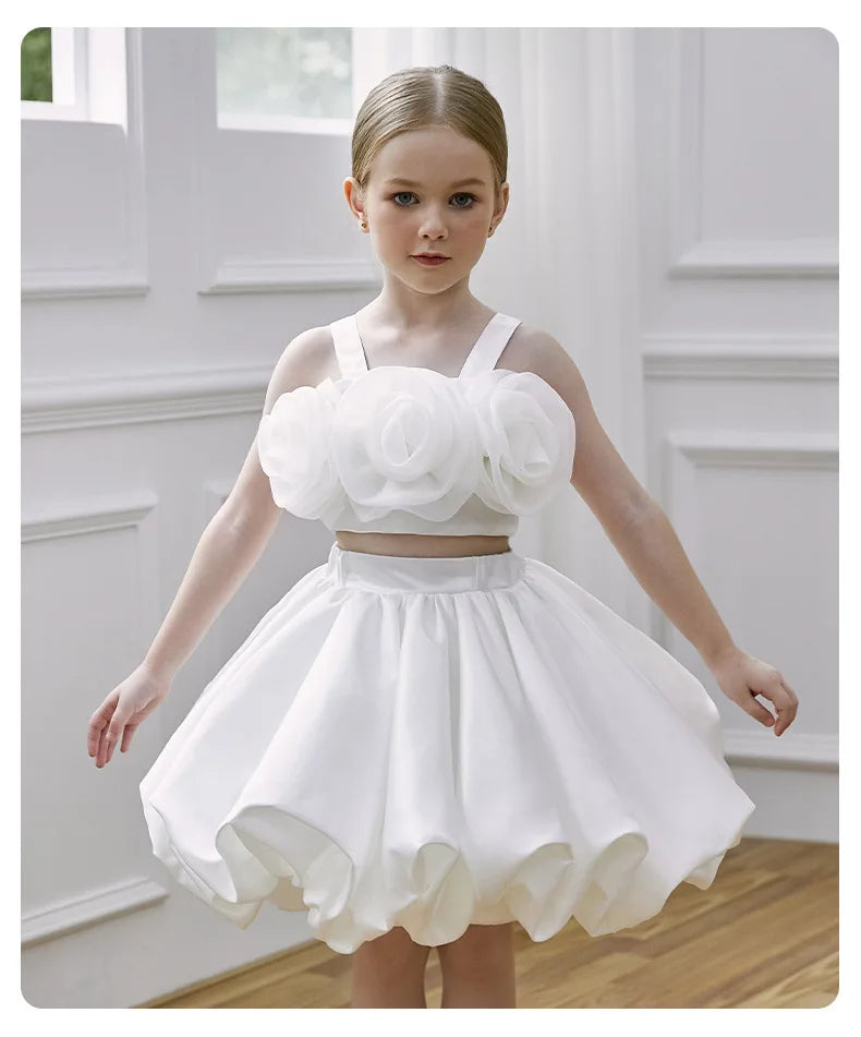 Two-Piece White Flower Girl Dress