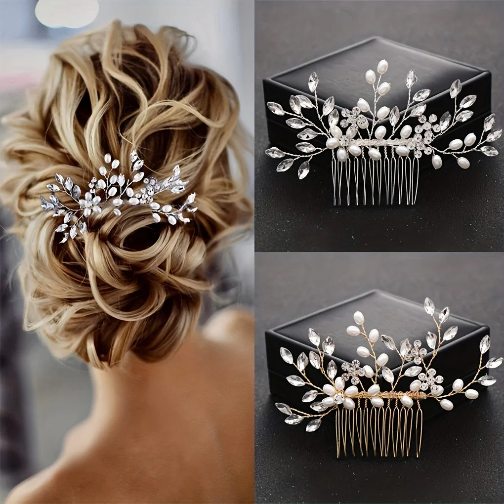 Handmade Pearl Leaf Hair Comb Fashion Alloy And Rhinestone Hairpin Bridal Wedding Hair Accessories Jewelry Hair Comb