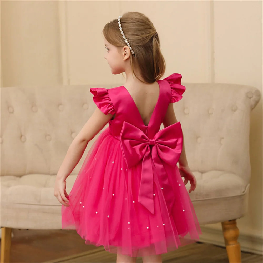 Backless Bow Flower Girl Tulle Dress