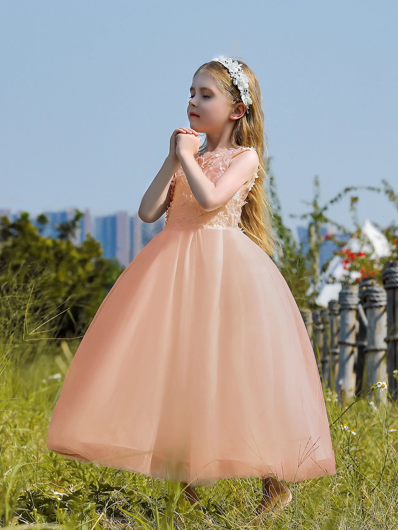 Floral Appliqué Tulle Party Dress