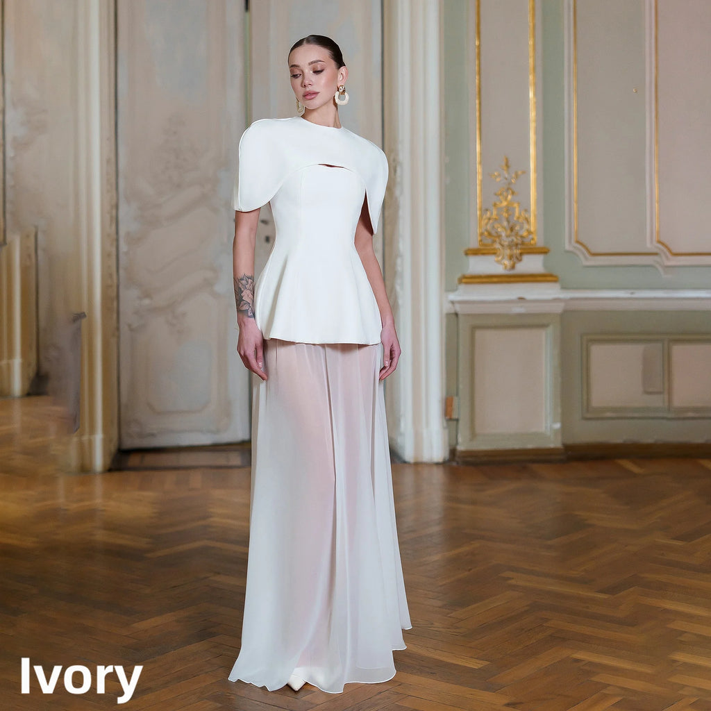 Two-Piece Cape Collar Peplum Bridal Gown