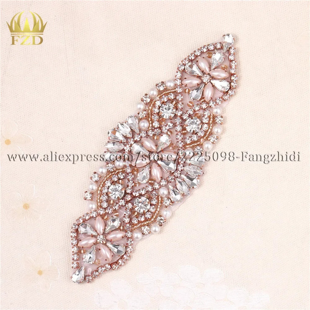 1 Pieces Wedding Rhinestones Dress Accessories Applique Gold Claw Sliver Motif Crystals Sewing Beaded Patches For Bridal Garter