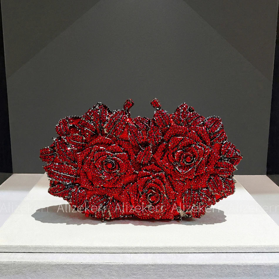 Rose Crystal Flower Evening Clutch