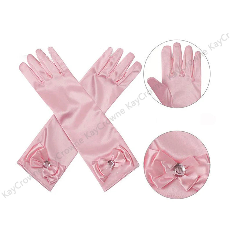 29cm Children Long Gloves Princess Dance Performance Stage Party Wedding Glove Satin Bow Full Finger Mittens Birthday Gifts G332