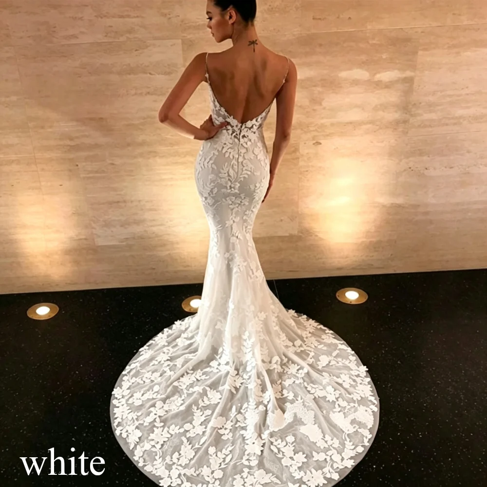 Boho Lace Backless Mermaid Wedding Dress