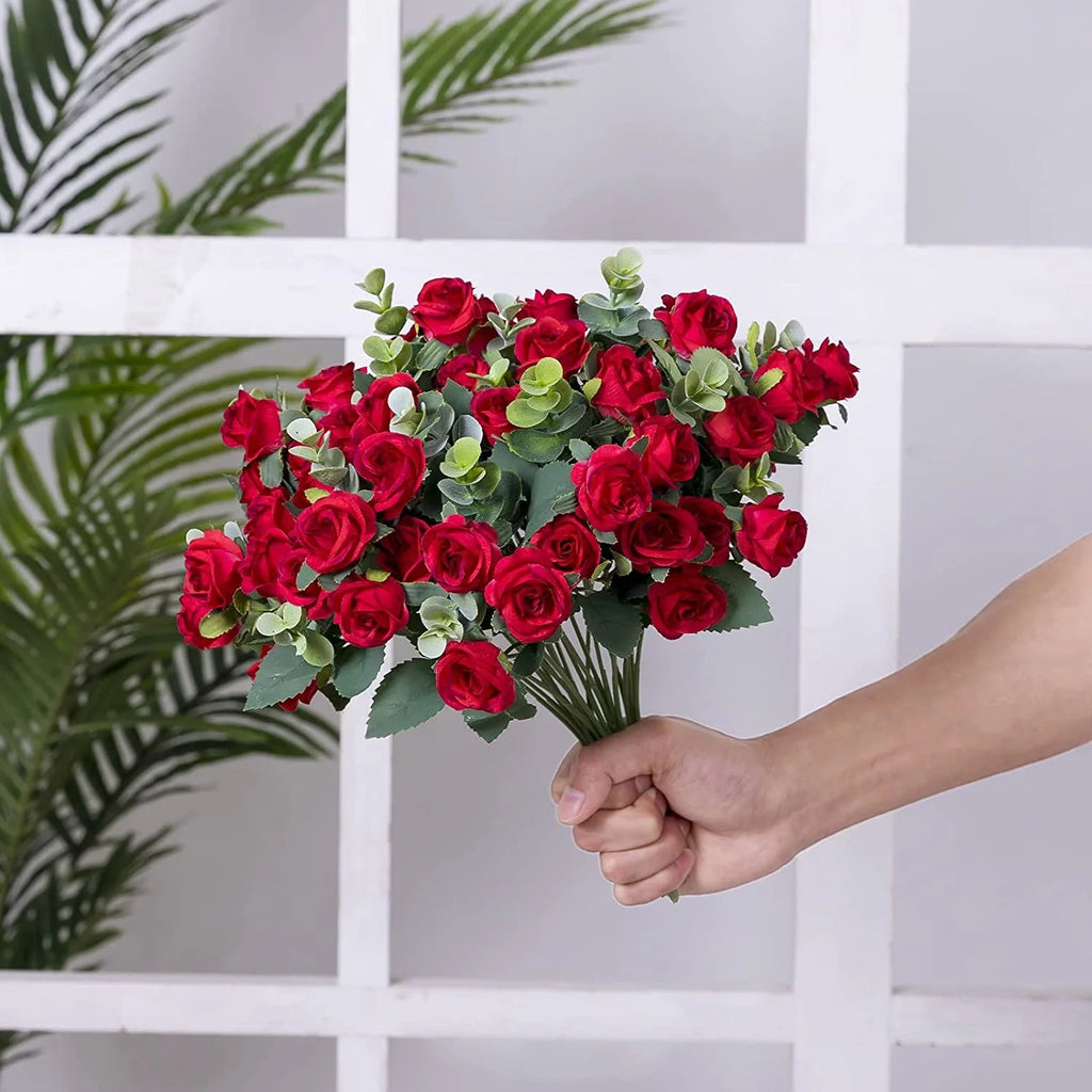 10 Heads Artificial Flower Silk Rose white Eucalyptus leaves Peony Bouquet Fake Flower for Wedding Table Party Vase Home Decor
