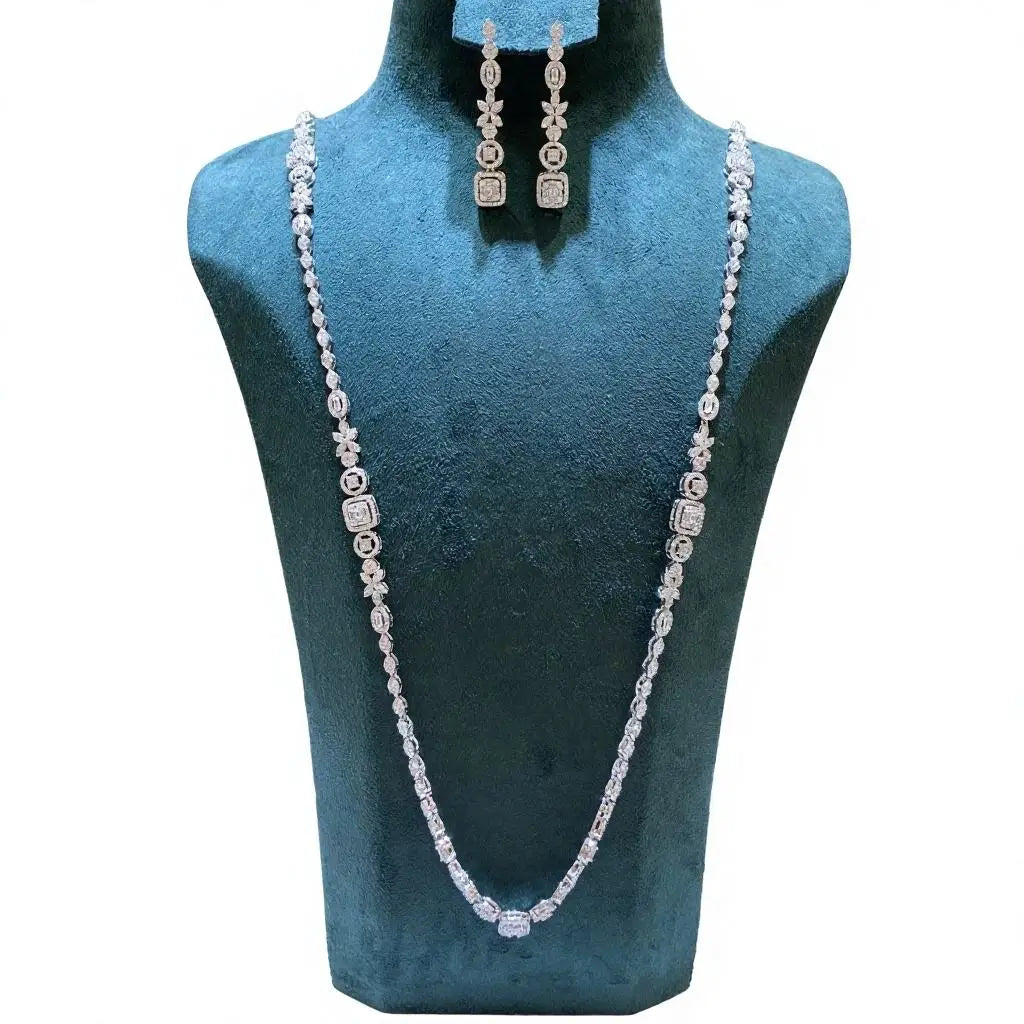Bride Talk Luxury Long Bridal Jewelry Set Elegant Zircon Geometric Floral Wedding Accessories for Women Sweater Chain 2Pcs