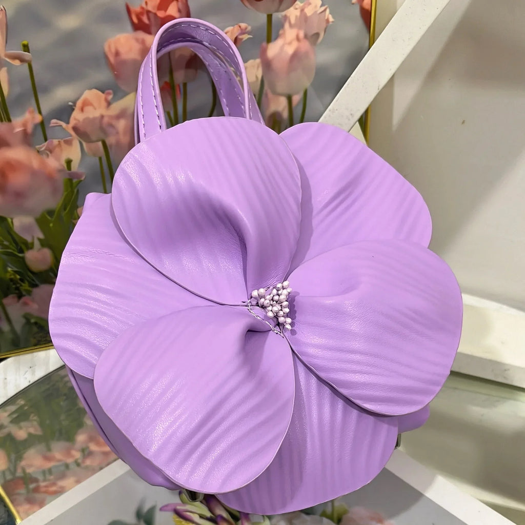 3D Floral Soft PU Leather Women Small Bucket Handbag Wedding Purse Dress Party Evening Bridal Clutch Bag