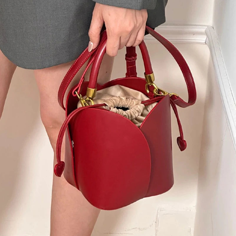 Red Bride Petal Bucket Bag Women Handbag New Vegetable Basket Crossbody Bag Single Shoulder Bag