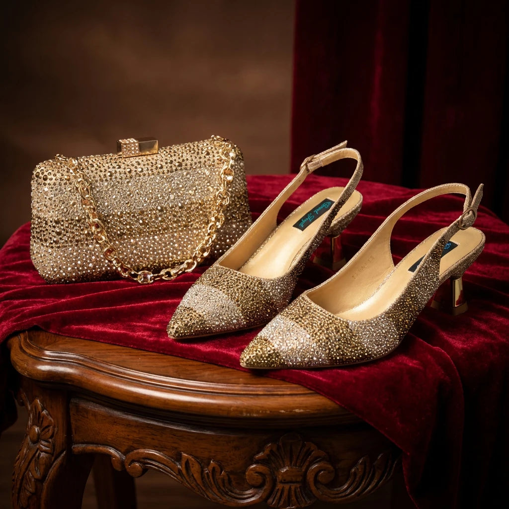 Rhinestone Shoe & Bag Set