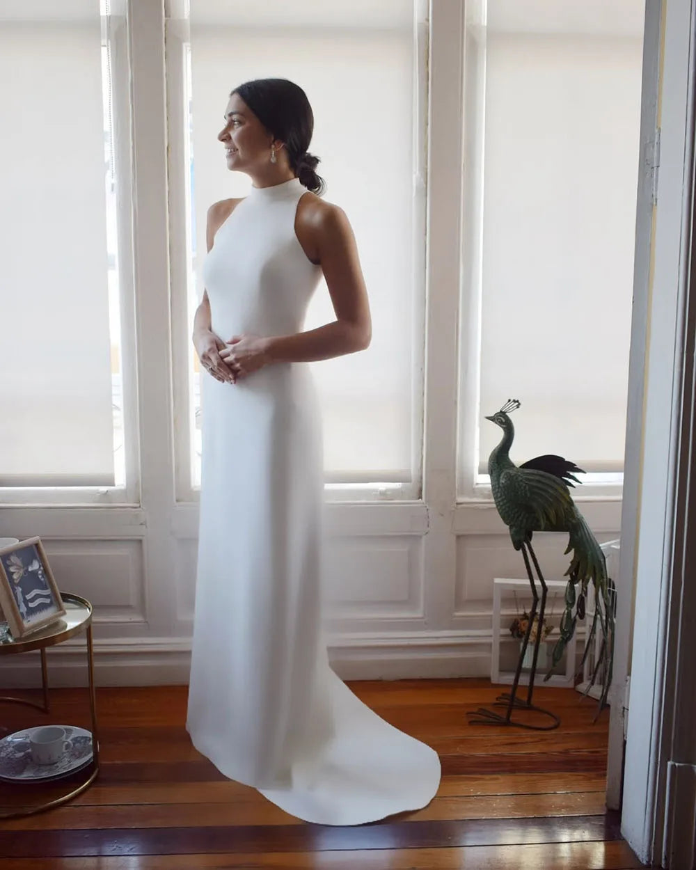Halter Neck Buttoned Back Mermaid Wedding Dress