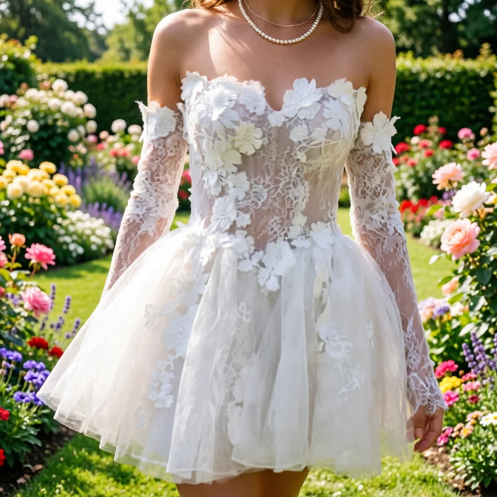 Strapless Applique Mini Wedding Dress