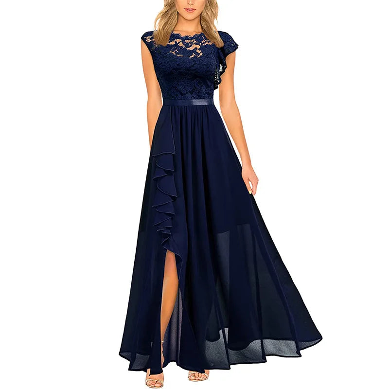 3D Flower High Slit Bridesmaid Dress