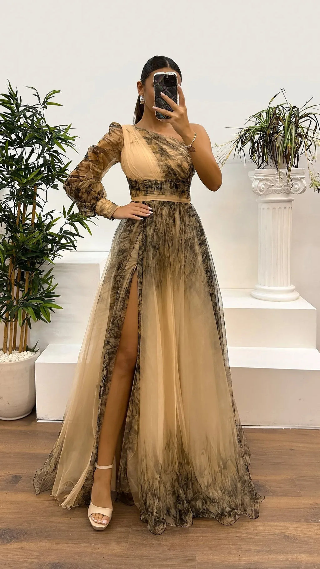 Women's Wedding Dress Spring Autumn New Sexy Off-shoulder Mesh Print Slit Casual Loose Party Prom Dresses For Women Robe Femal