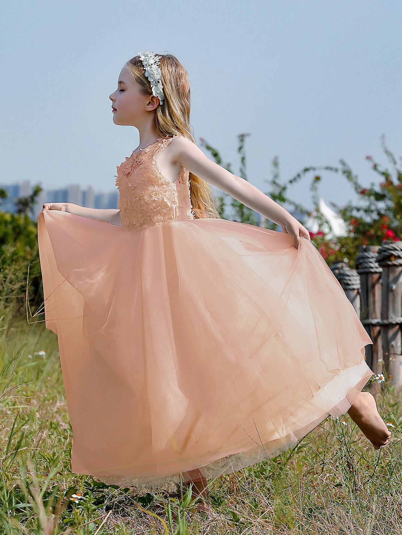 Floral Appliqué Tulle Party Dress