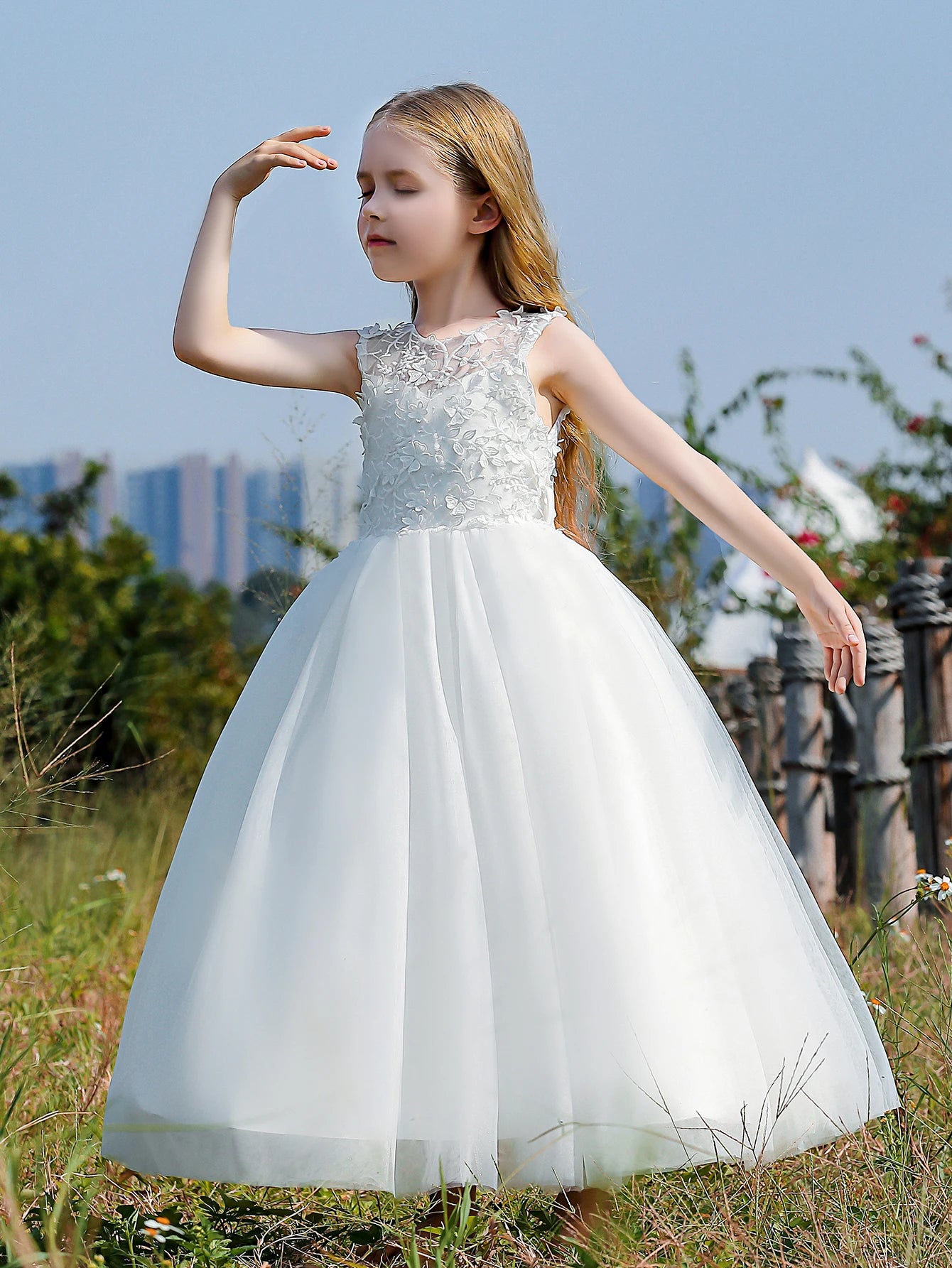 Floral Appliqué Tulle Party Dress