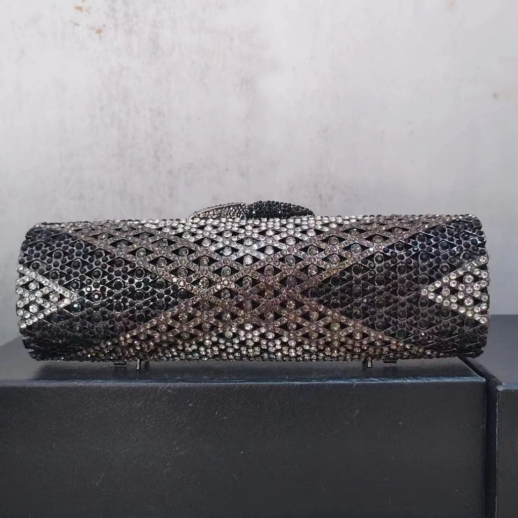 Female Grey Crystal Clutches Lady Rhinestone Evening Bag Party Prom Stones Handbags Luxury Women Wedding Bridal Clutch Purse Bag