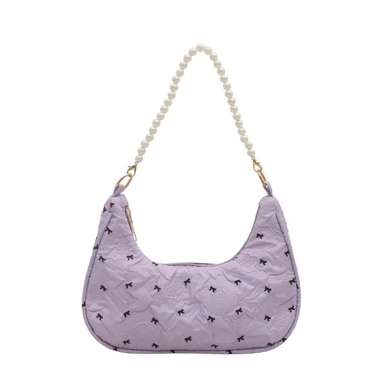 Trendy Wrinkled Bow Purse for Women Versatile Shoulder Bag Elegant Underarm Handbag for Daily Outings