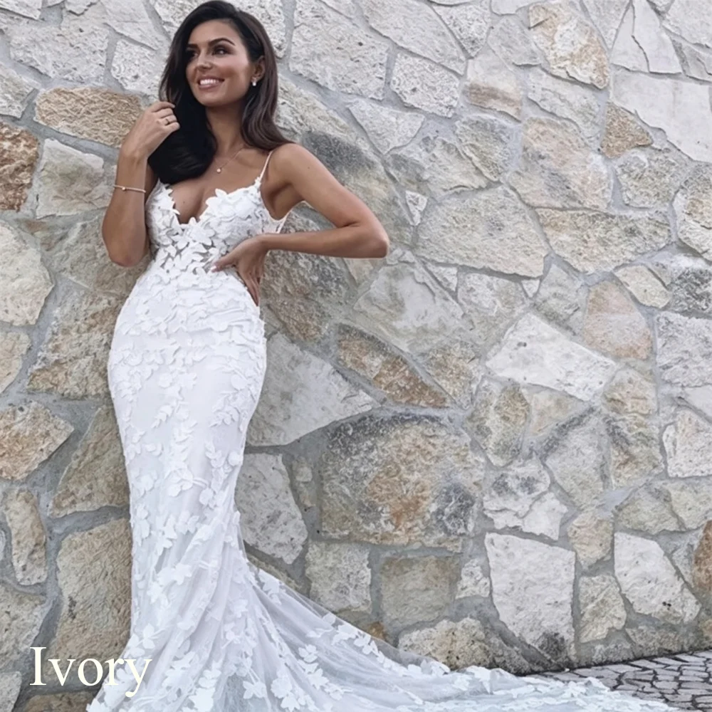 Boho Lace Backless Mermaid Wedding Dress