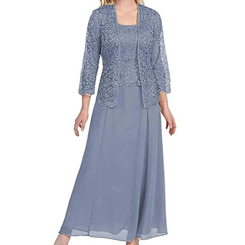 Mother of The Bride Dress Womens Lace Formal Gowns with Jacket Lace Chiffon Mother Bridal Party gown Vestidos