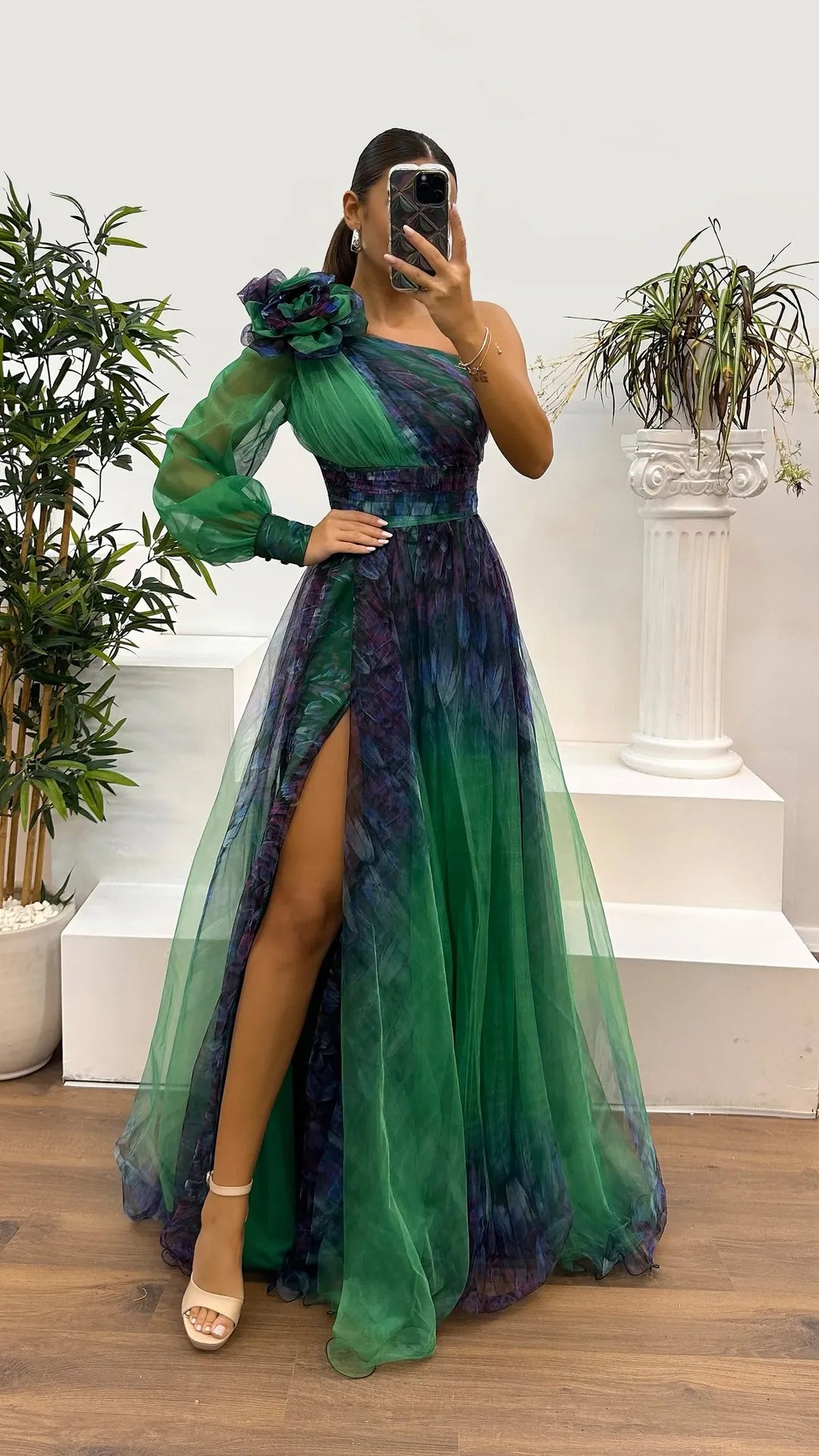 Women's Wedding Dress Spring Autumn New Sexy Off-shoulder Mesh Print Slit Casual Loose Party Prom Dresses For Women Robe Femal