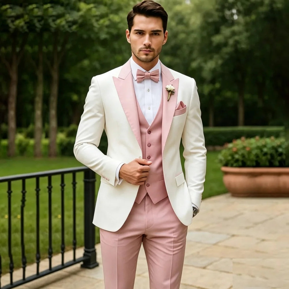 3 Pieces Wedding Tuxedo for Groom Sage Green Slim Fit Formal Men Suits Elegant Blazer Vest Pants Set for Prom Party Ceremony