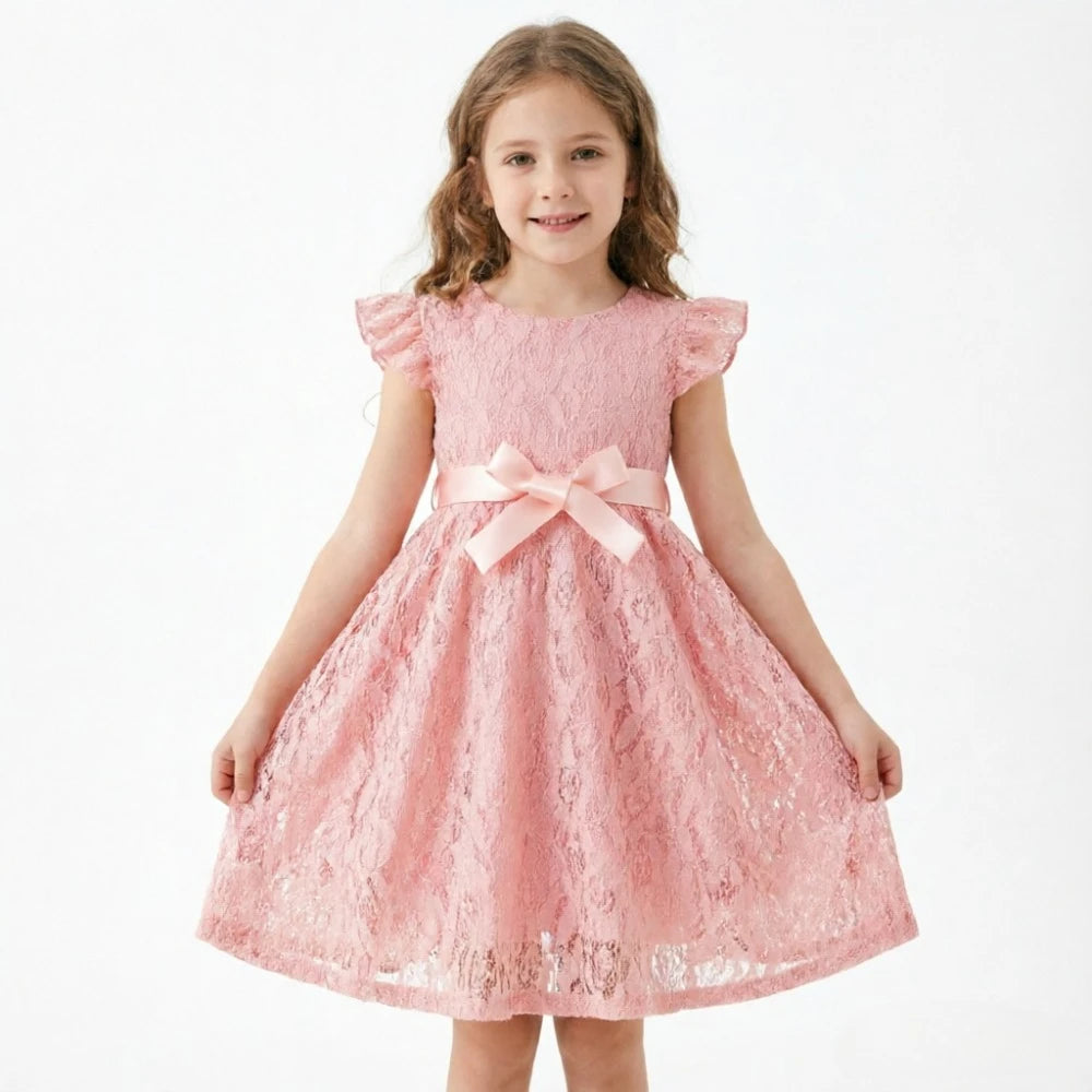 Lace Belted Girls' Formal Dress