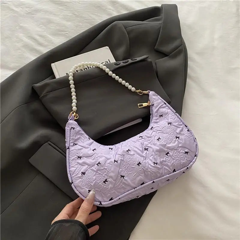 Trendy Wrinkled Bow Purse for Women Versatile Shoulder Bag Elegant Underarm Handbag for Daily Outings