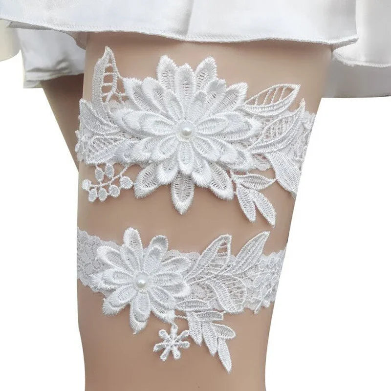 Floral Embroidery Lace Bridal Garter Set (Keepsake and Toss)