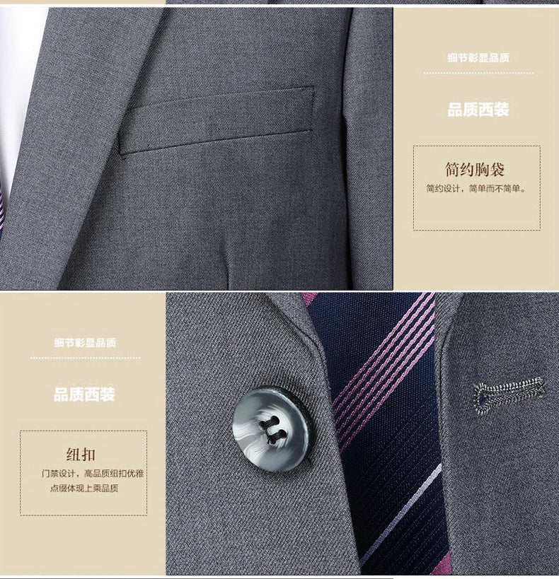 Suit  (Blazer+ Trousers) Men's Casual Formal Business Gentleman Solid Color Hosting Four Seasons Slimming Wedding Fashion Suit