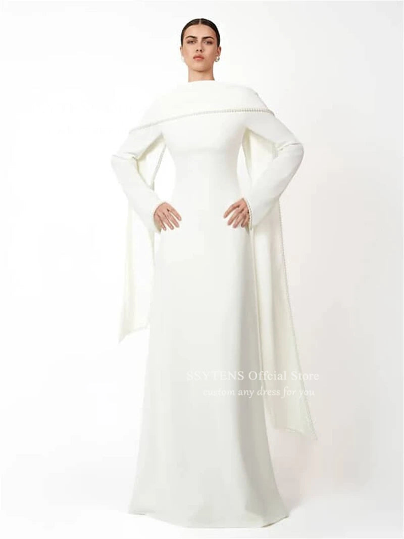 SSYTENS Modest Muslim Wedding Dresses Customized Bride Dresses Ivory Pearls Nikkah Caftan Bridal Gowns Long Vestido De Noiva