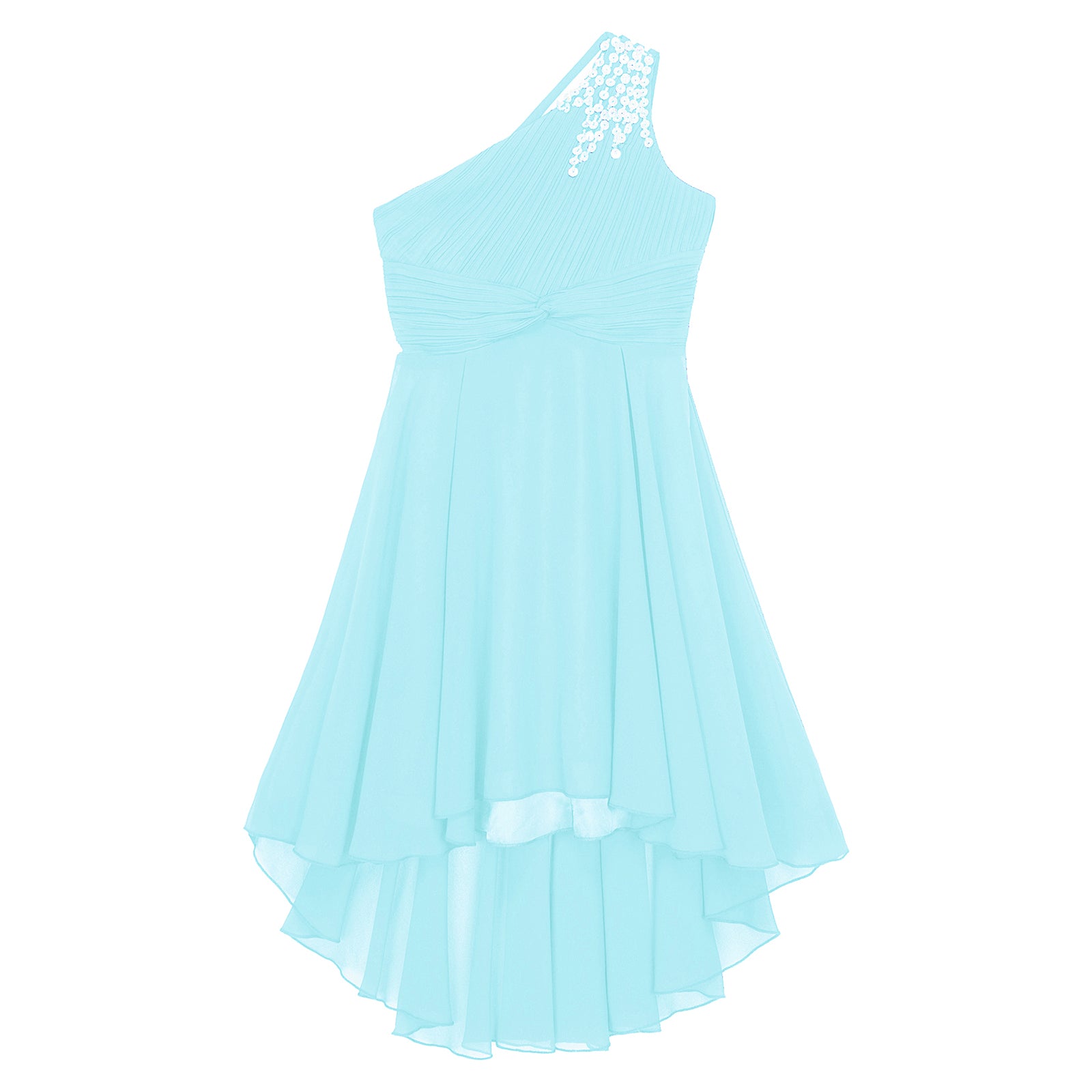 Kids Wedding Flower Girls Dress Shiny Beaded One Shoulder Chiffon Princess Dress Elegant Evening Pageant Birthday Party Gown