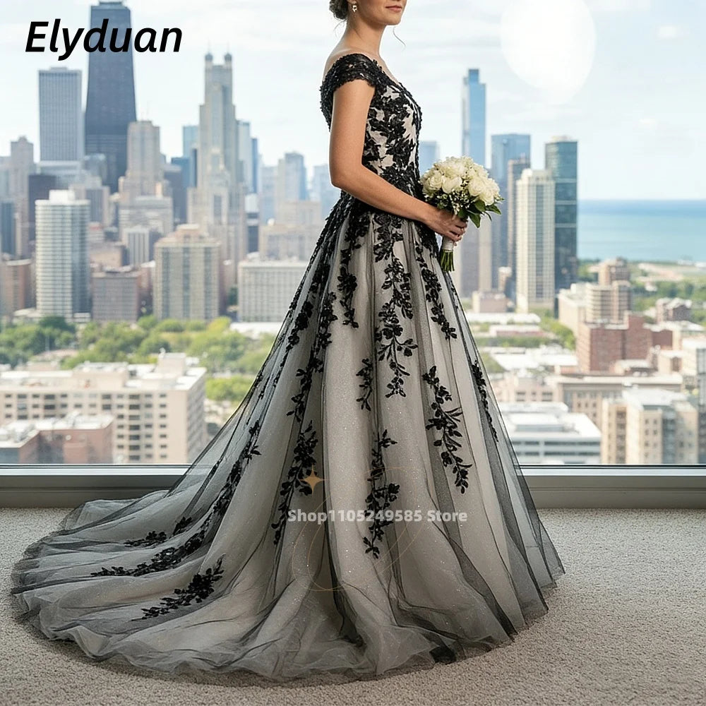 Gothic Wedding Dress Black A-Line Bridal Gowns Lace Appliques Sleeveless Tulle Vintage Bride Dresses Customized 2026 Vestidos