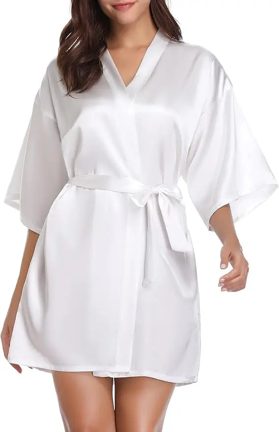 Short Satin Kimono Bridal Robe