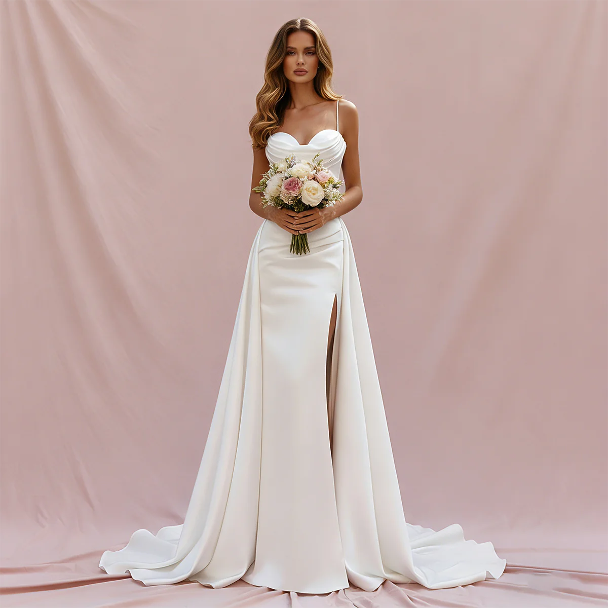 Satin Mermaid Wedding Dress with Detachable Train