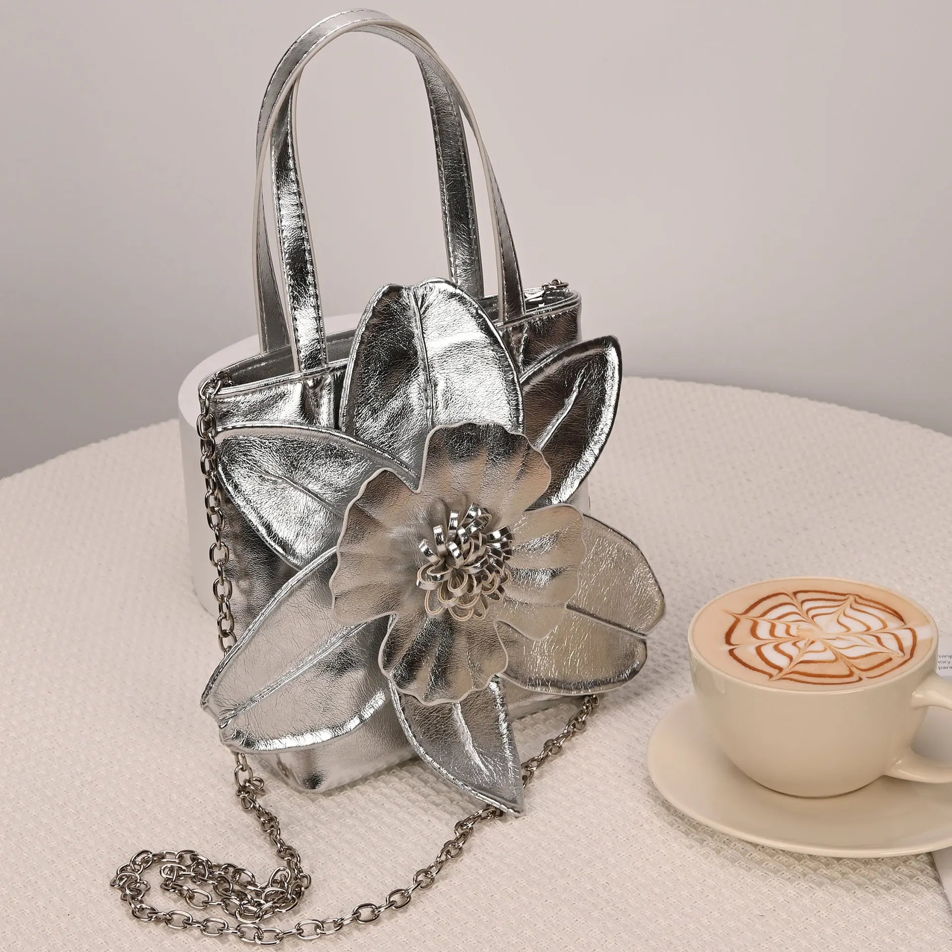 3D Floral Soft PU Leather Women Bucket Handbag Wedding Purse Dress Party Evening Bridal Clutch Bag