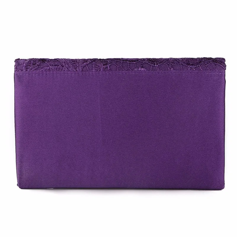 Ladies Silk Evening Bag Vintage Elegant Purple Lace Flower Bridal Clutches For Women Party Handbag Prom Chain Shoulder Bag Purse