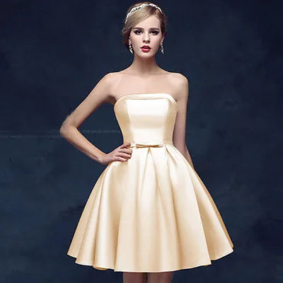 Strapless Satin Bow-Back Mini Dress