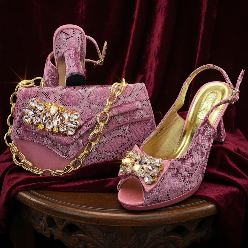 New Designer Bigger Size Shoes and Bags Set for Women 2026 Italian Wedding Shoe for Bride Ladies High Heel Shoes with Rhinestone