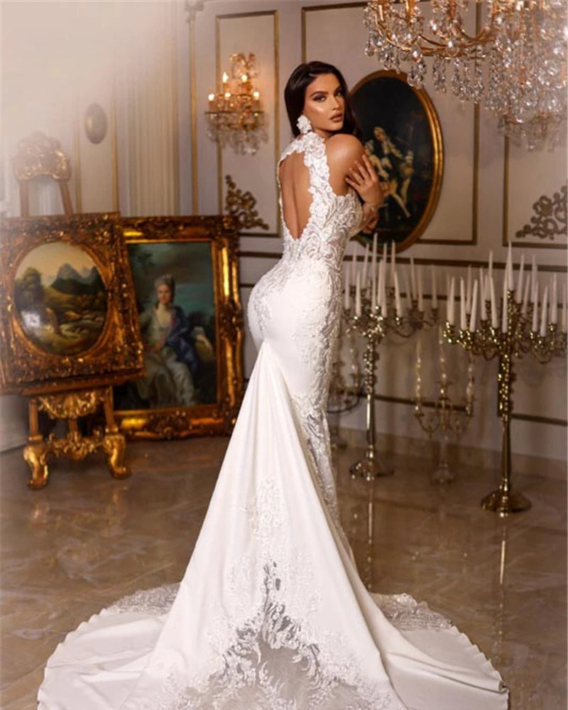 Halter Neck Backless Mermaid Wedding Dress