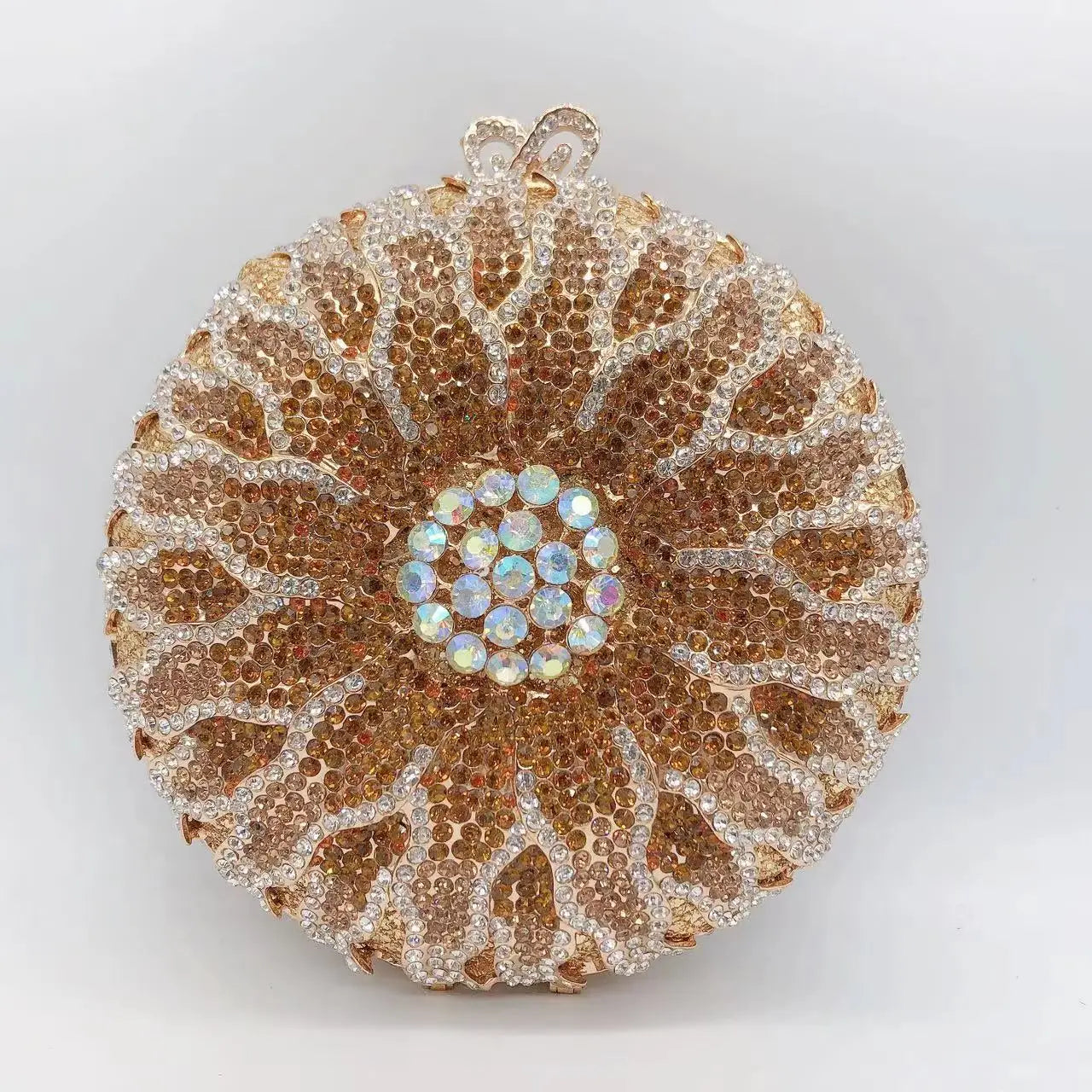 Wedding Bridal Party Purse White/Brown Diamond Minaudiere Luxury Rhinestone