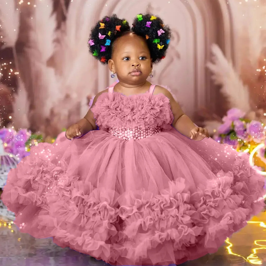 Tiered Pearl Flower Girl Dress