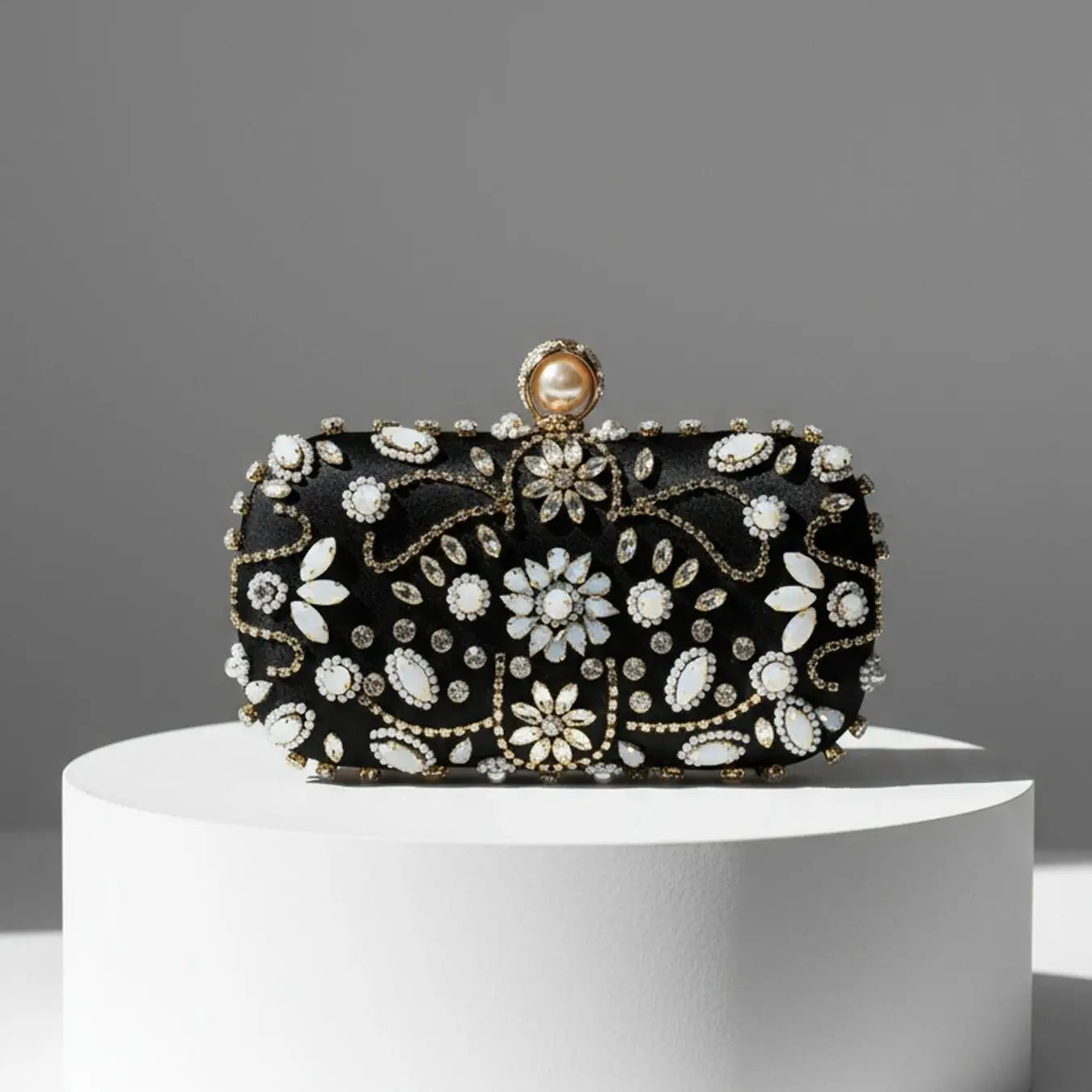 Pearl Beaded Diamond Evening Clutch