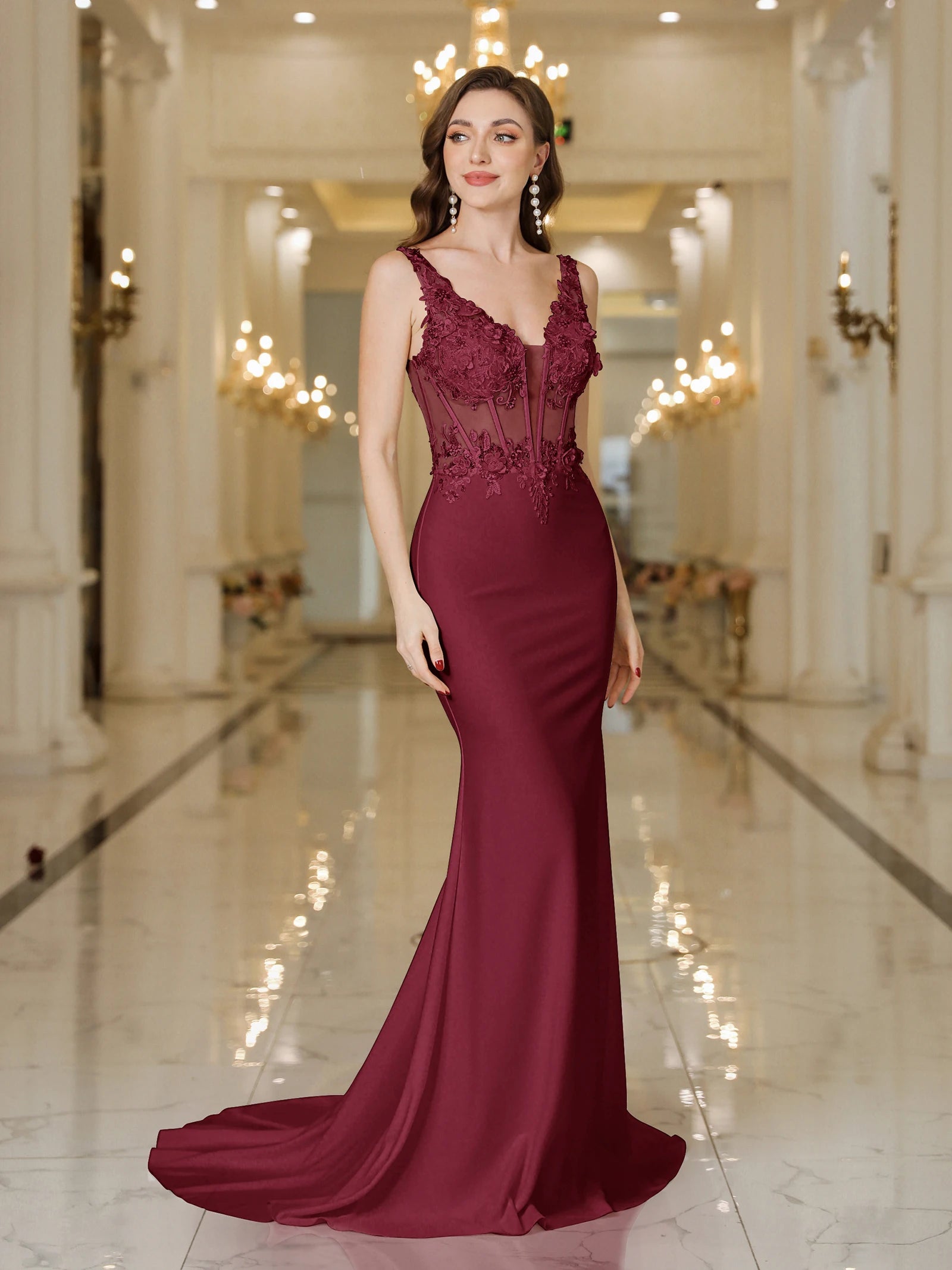 MisShow Elegant Straps White Mermaid Wedding Dresses Lace Pearls Backless V Neck Sleeveless Formal Party Gowns Vestido Marriee