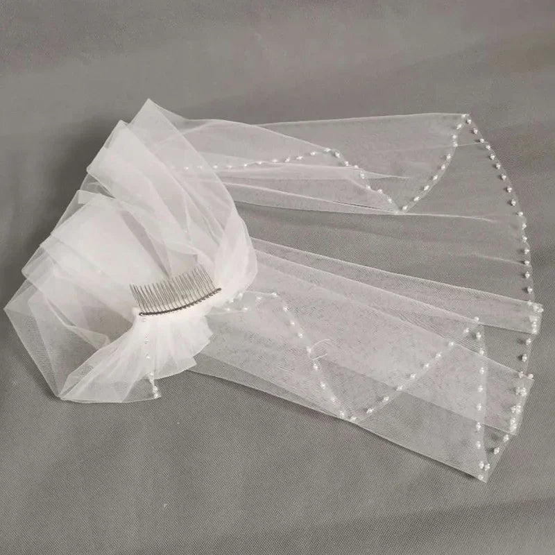 Beaded Crystal-Edge Elbow-Length Bridal Veil with Comb
