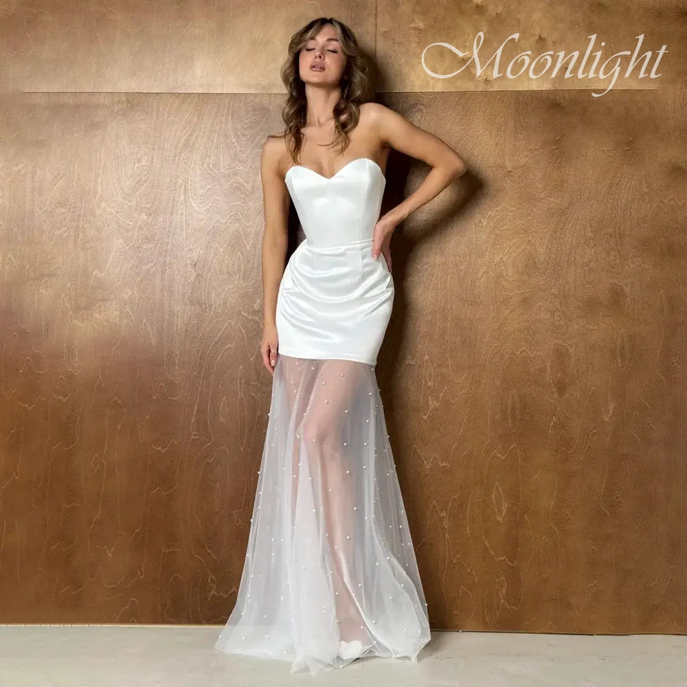 Pleated Beaded Satin Sheath Wedding Dress