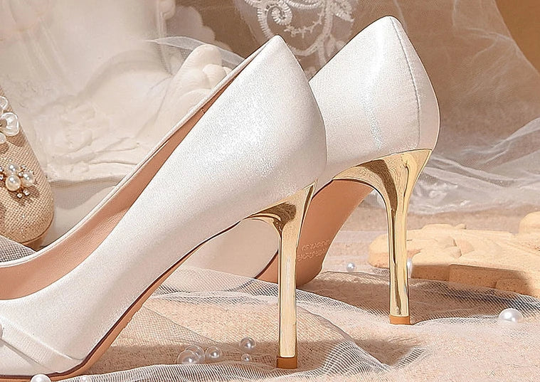 Women's Summer Footwear Bride Pumps Shoes for Woman 2025 Wedding Shoe on Heeled Pointed Toe Pearl Stilito High Heels Popular 39