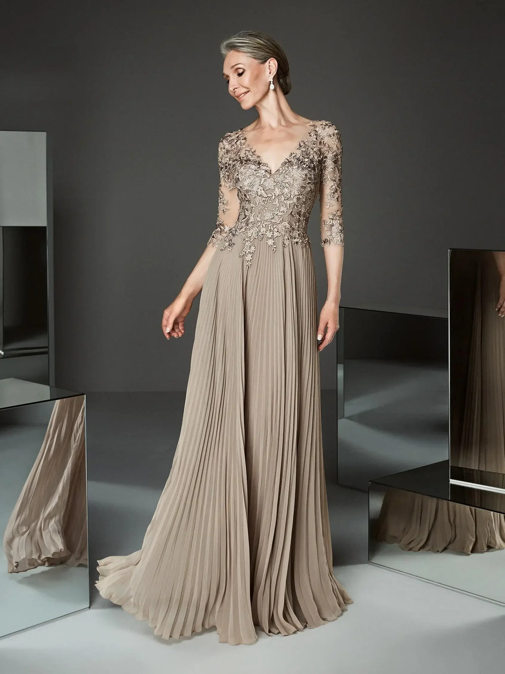Elegant Mother of the Bride Dress Chiffon Half Lace Sleeves Appliques Floor Length Long Formal Evening Gwons vestidos de fiesta